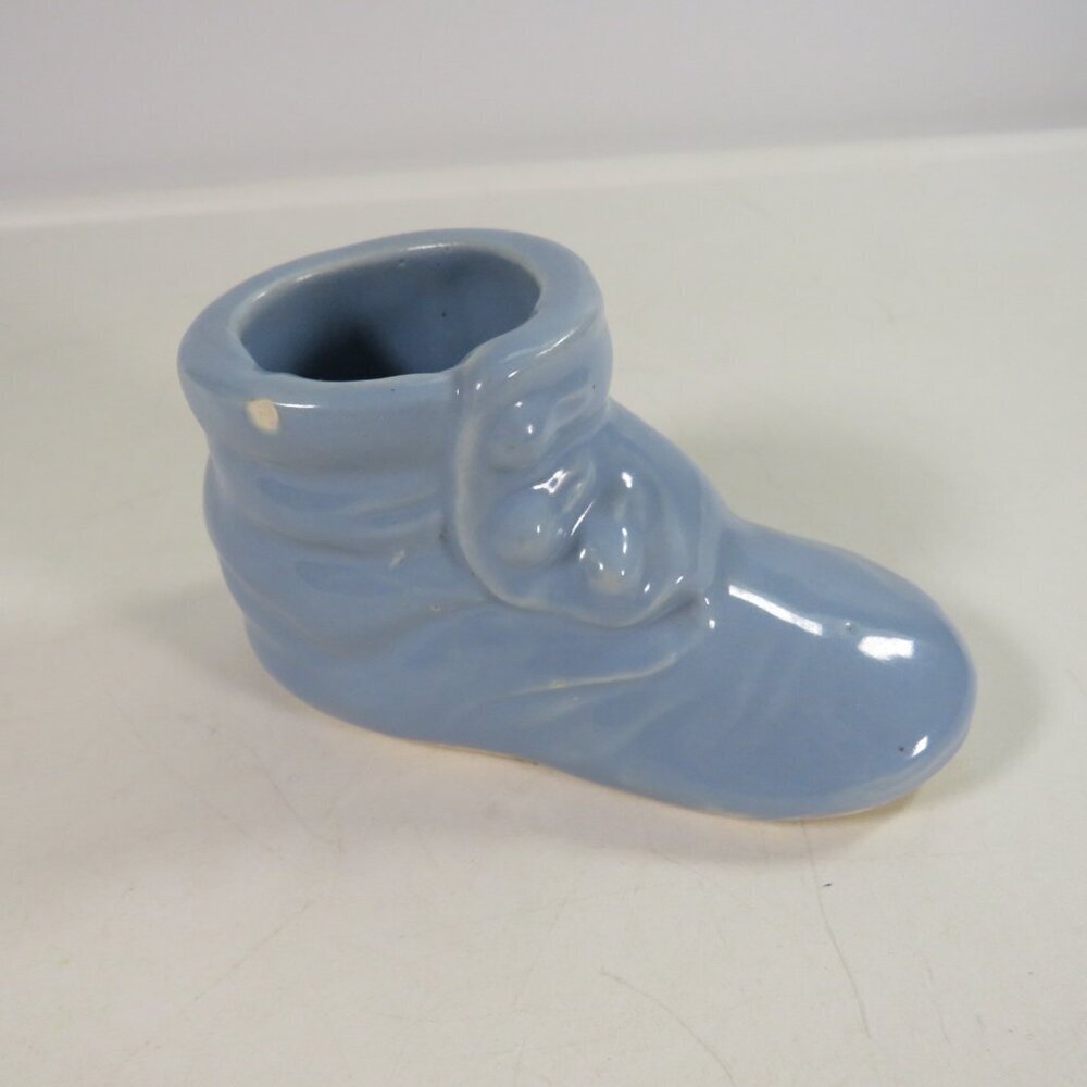 Baby Vintage Ceramic Warm Blue Baby Bootie Shoe Planter Figurine